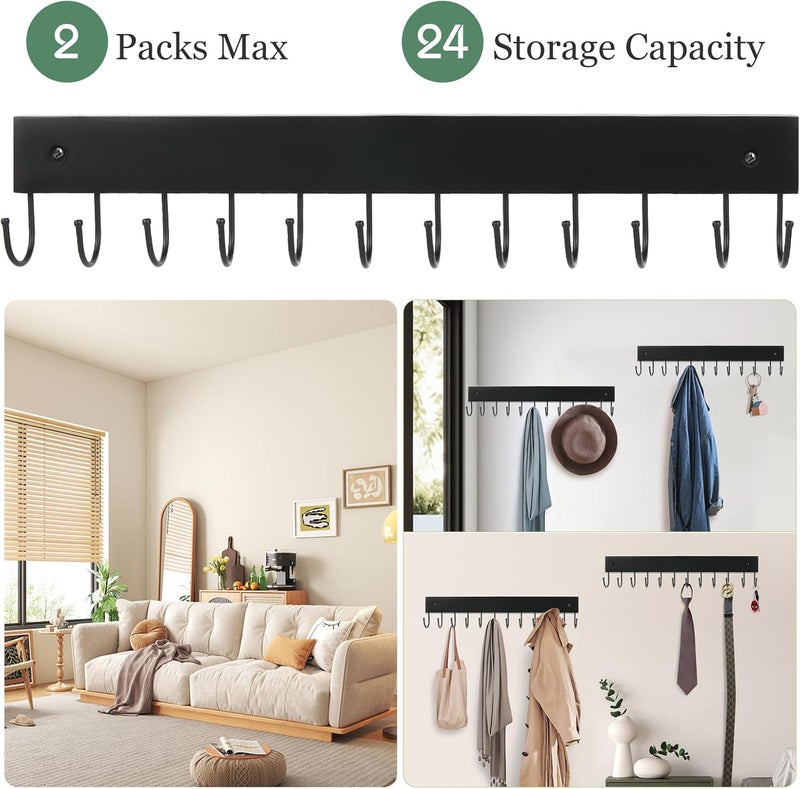 AnDock 2 Pack Purse Organizer Wall Mount with 24 Rotating 180° Coat Rack, 14.6" Wooden Entryway Purse Holder, Wall Hooks for Hanging Belts, Ties, Keys, Scarf, Bras, Bag, Space Saving Hanger (Black) - Image 4